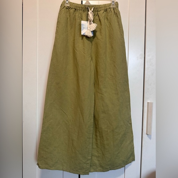 Majorelle Jazmine Pants in Green Wide-Leg Linen Blend Pants size S - Picture 2 of 11